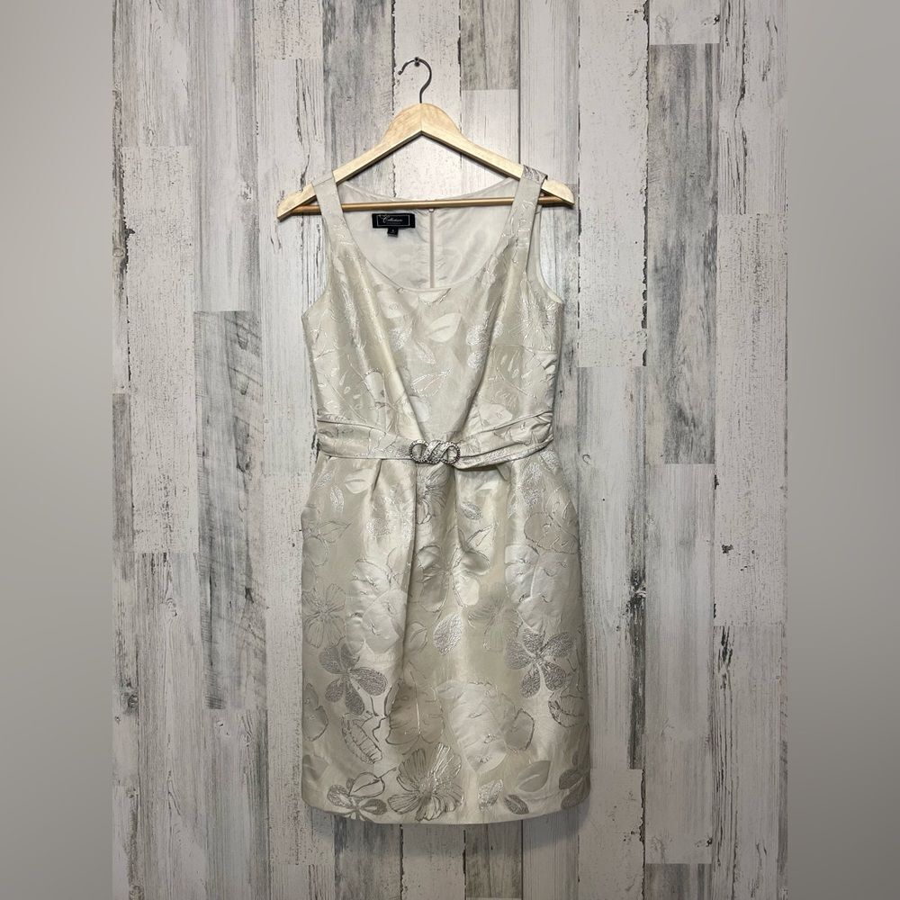Dressbarn Collection Gold Floral Jacquard Sheath Dress Size 8 Elegant Cocktail M